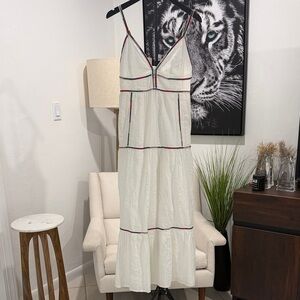 Caroline Constas White Maxi Dress with green, blue and Red Accents